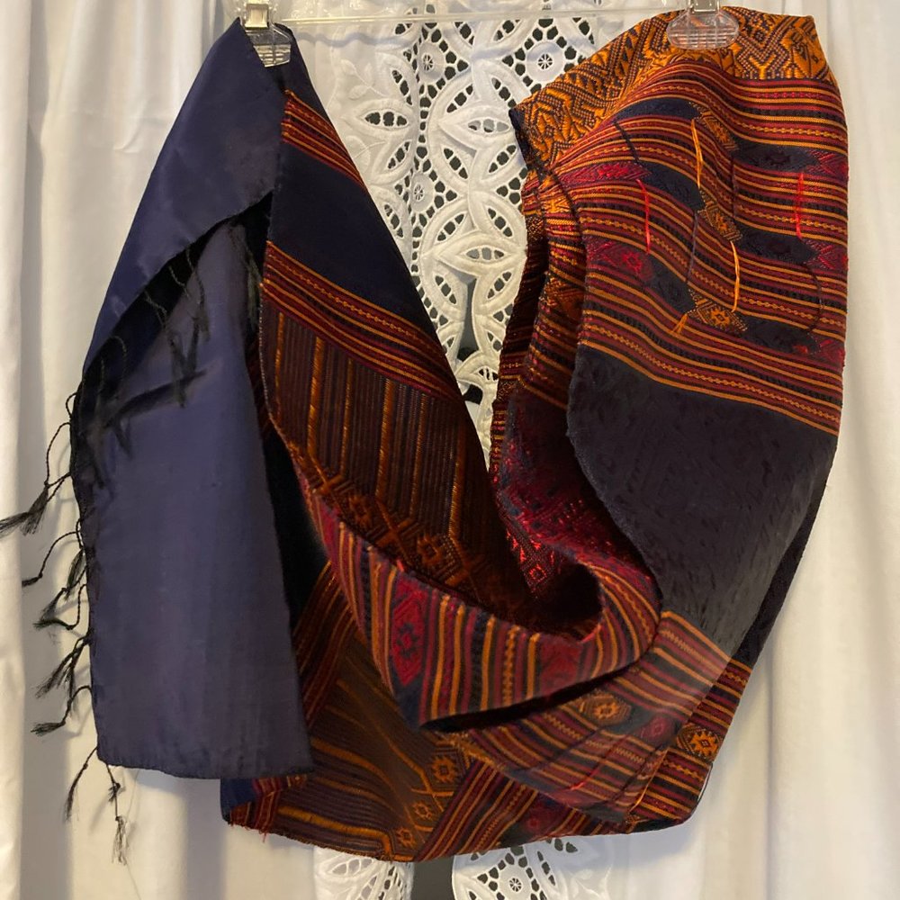 283 Tribal Blue / Orange Scarf - Picture 3 of 3